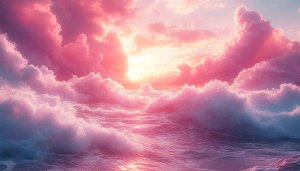 Pink Ocean Waves and Clouds 4K Desktop Wallpaper Background