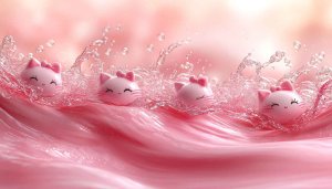 Cute Pink Kitty Cats with Water Splash Mobile Background Wallpaper