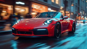 Red Porsche 911 Cabriolet Cityscape Mobile Wallpaper 4K Background