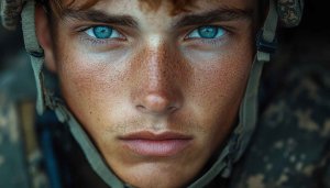 Soldier Portrait Wallpaper 4K - Intense Blue Eyes Desktop Background