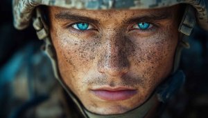 Soldier Portrait with Intense Gaze 4K Desktop Background Wallpaper