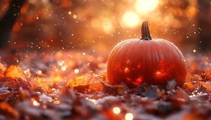 Halloween Pumpkin Jack-o'-lantern Autumn Leaves 4K Desktop Wallpaper