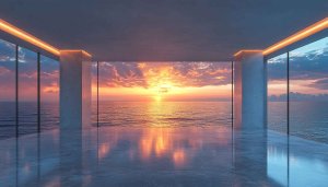Ocean View Sunset 4K Desktop Wallpaper, Modern Interior Background