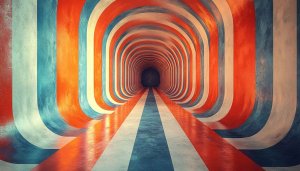 Retro Tunnel Wallpaper - Abstract Red Blue Arches - 4K Background
