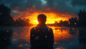 Sunset Rain Man Silhouette Scenery Desktop Wallpaper Free Mobile Background