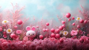 Cute Easter Bunny Pink Flower Mobile Wallpaper Desktop Background 4K