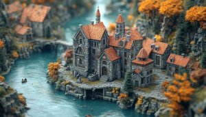 Medieval Village River View 4K Desktop Wallpaper Free to Use