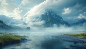 Foggy Mountain Landscape Mobile Background, Scenic Lake Nature Wallpaper