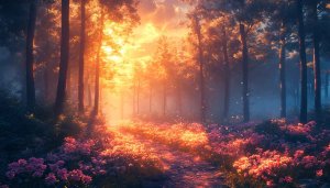 Enchanted Forest Path Mobile Wallpaper, Floral Spring Landscape Background