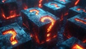 Burning Question Mark Cubes Free 4K Desktop Wallpaper