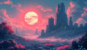 Pink Sunset Fantasy World 4K Desktop Wallpaper Background Free