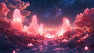Pink Crystal Landscape Aesthetic Mobile Wallpaper, 4K Desktop Background