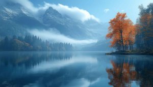 Lake Mountain Reflection Wallpaper, Autumn Landscape 4K Desktop Background