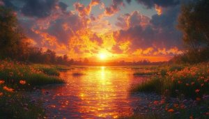 Orange Sunset Lake Scenery Mobile Wallpaper Free Aesthetic Background