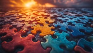 Colorful Puzzle Pieces Desktop Background Sunset Glow 4K Wallpaper