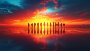 People Silhouettes Beach Sunset 4K Wallpaper for Desktop and Mobile