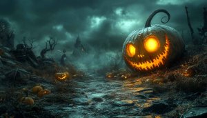 Spooky Halloween Pumpkin Patch 4K Wallpaper for Desktop Background