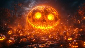 Spooky Halloween Pumpkins Field 4K Desktop Wallpaper Background