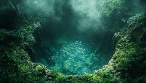 Mystic Green Cenote 4K Desktop Background, Tropical Forest Pool Wallpaper