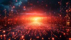 Futuristic Cityscape Red Glow Digital 4K Desktop Wallpaper