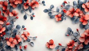 Floral Frame Wallpaper Red Flowers Gray Leaves Aesthetic Background