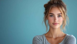 Beautiful Woman Portrait Mobile Wallpaper, Free Teal Background Image
