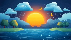 Cartoon Rain Sea Moon 4K Desktop Wallpaper Mobile Backgrounds