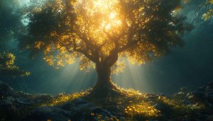 Sunlit Tree 4K Wallpaper, Golden Forest Background, Nature Desktop