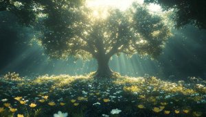 Sunlit Forest Tree Meadow 4K Desktop Background Mobile Wallpaper