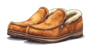 Sketch Art: Comfortable Tan Suede Slippers Mobile Wallpaper Background