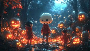 Spooky Halloween Forest Glowing Pumpkins Free Mobile Desktop Backgrounds