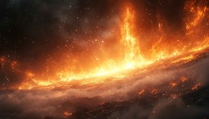 Fiery Galaxy Desktop Wallpaper 4K, Abstract Space Background, Orange Flames