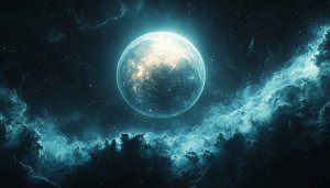 Glowing Full Moon in Nebula 4K Desktop Background Wallpaper