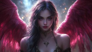 Angel Girl with Pink Wings Fantasy 4K Desktop Wallpaper
