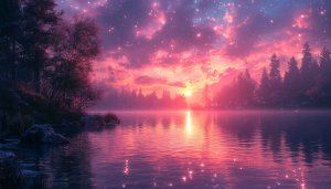 Pink Sunset Lake 4K Desktop Wallpaper, Romantic Sky Background