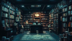 Dark Academic Library Bookshelves Aesthetic Wallpaper Background 4K Desktop