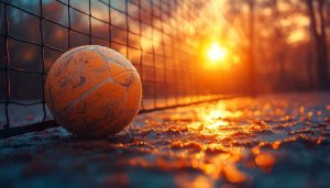 Volleyball Net Sunset Orange Ball Mobile Background 4K Wallpaper
