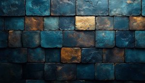 Blue and Gold Brick Wall Texture 4K Desktop Wallpaper
