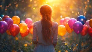 Girl with Balloons Mobile Wallpaper Sunny Field Free Image
