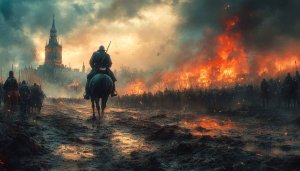Medieval War Scene Wallpaper, Burning City 4K Desktop Background