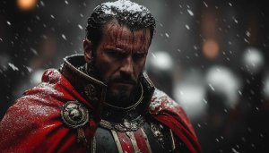 Warhammer 40k Hero Under Snowfall Mobile Desktop Wallpaper 4K