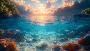 Underwater Coral Reef Sunset 4K Desktop Background Mobile Wallpaper