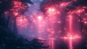 Pink Glowing Forest Wallpaper, Fantasy Aesthetic Landscape, 4K Desktop Background