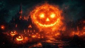 Spooky Halloween Night Mobile Wallpaper, Jack O Lanterns, Haunted House