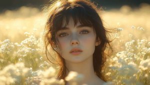Girl in Flower Field Aesthetic Wallpaper 4K Desktop Background