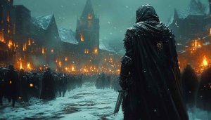 Dark Fantasy Knight Army Winter Battle Mobile Desktop Wallpaper 4K