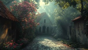 Mystical Village 4K Wallpaper, Fairytale Castle Mobile Background