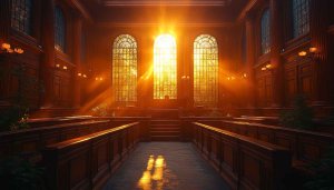 Sunlit Courthouse Interior Wallpaper, Law Building 4K Desktop Background