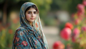 Stunning Portrait of Girl with Hijab Floral Mobile Wallpaper Free