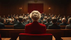 Woman in Courtroom Audience 4K Desktop Background Mobile Wallpaper